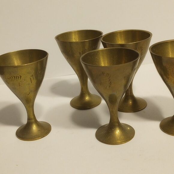 Set of Five Vintage Mini Brass Goblets - Picture 5 of 7